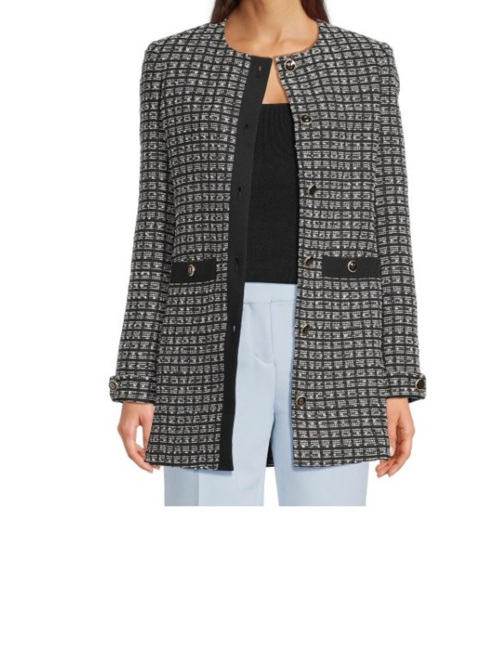 KARL LAGERFELD PARIS Tweed Plaid button Jacket, Size 8, NWT